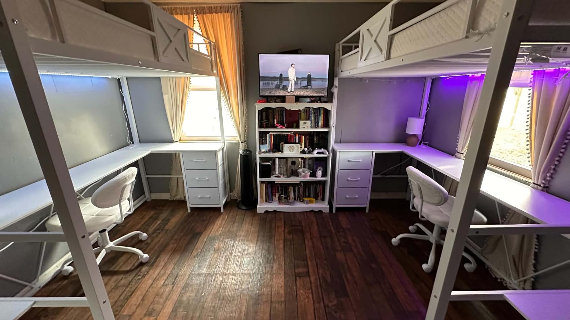 Itaar Full Size Loft Bed with Desk and Storage Stairs, Metal Loft Bed with 6 Storage Drawers, Hall Tree, LED Lights and Power Outlet, for Kids, Teens, Adults, (White, Full) customer photo 1