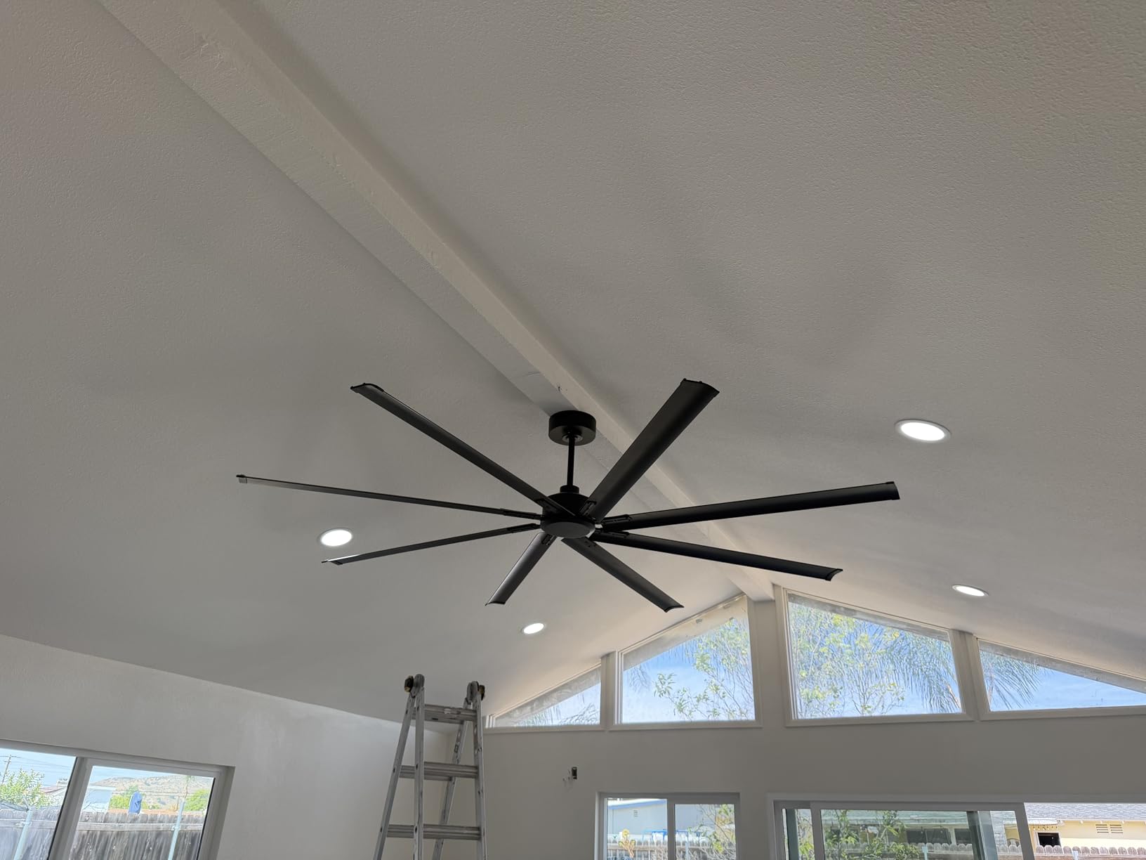 96 Inch Large Industrial Ceiling Fan with DC Motor,Shop Ceiling Fan,6 Wind Speeds Reversible,8 Aluminum Blades,Commercial Black Ceiling Fan No Light for Warehouse, Barn, Garage ,Gymnasium Cooling customer photo 1