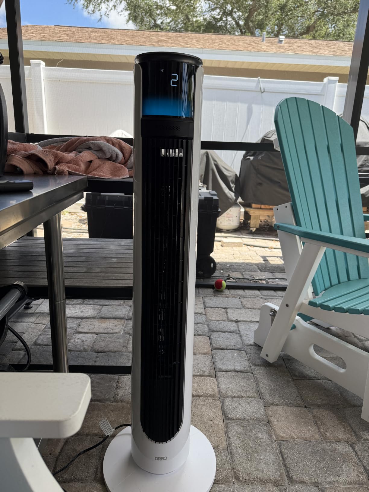 DREO Smart Tower Fan for Indoor & Outdoor Use, 33 ft/s High Velocity, 12 Speeds, 4 Modes Standing Floor Fan, 150° Customizable Oscillating, 20 dB Quiet DC Motor for Bedroom, Weather Resistant customer photo 1