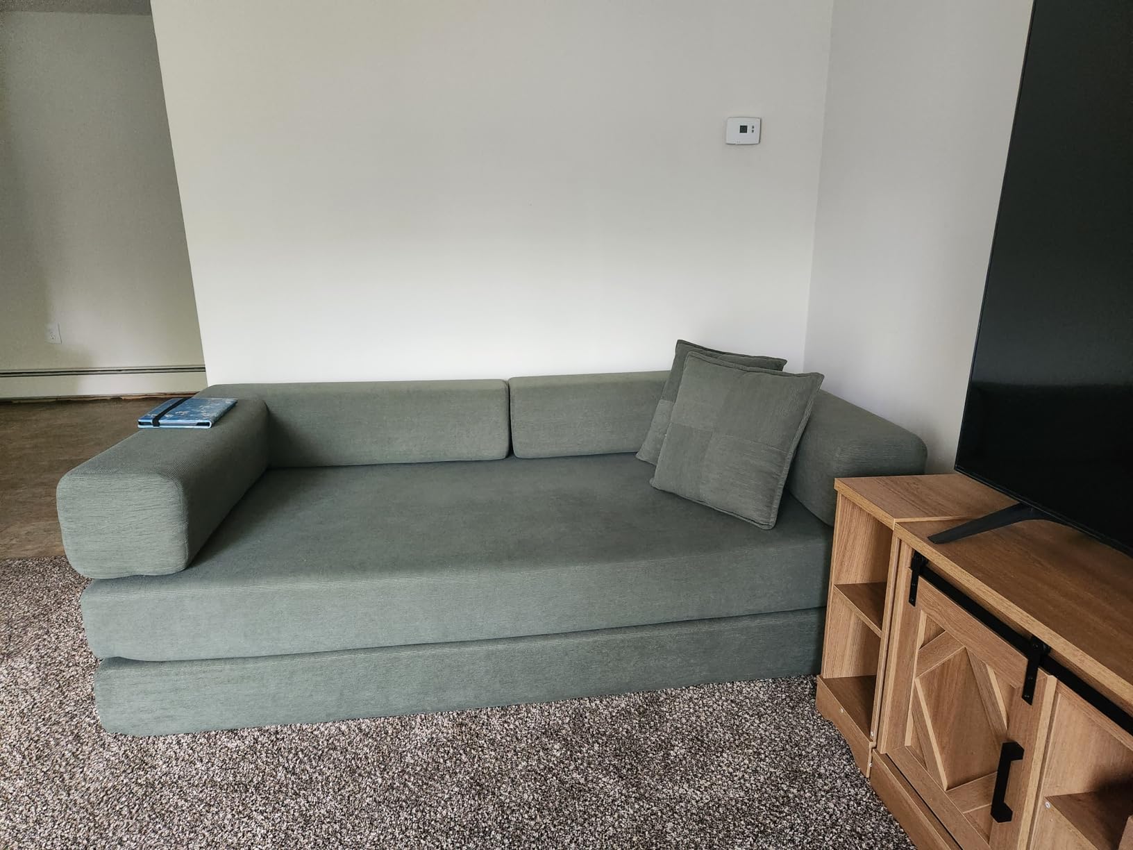 GRUSIGN 78 Inch Convertible Sofa Bed, 5-in-1 Futon Sofa Bed Pull Out Couch, Boneless Couch Bed for Living Room, Corduroy Boneless Couches for Bedroom, Apartment, No Assembly Sleeper Sofa Bed, Green customer photo 1