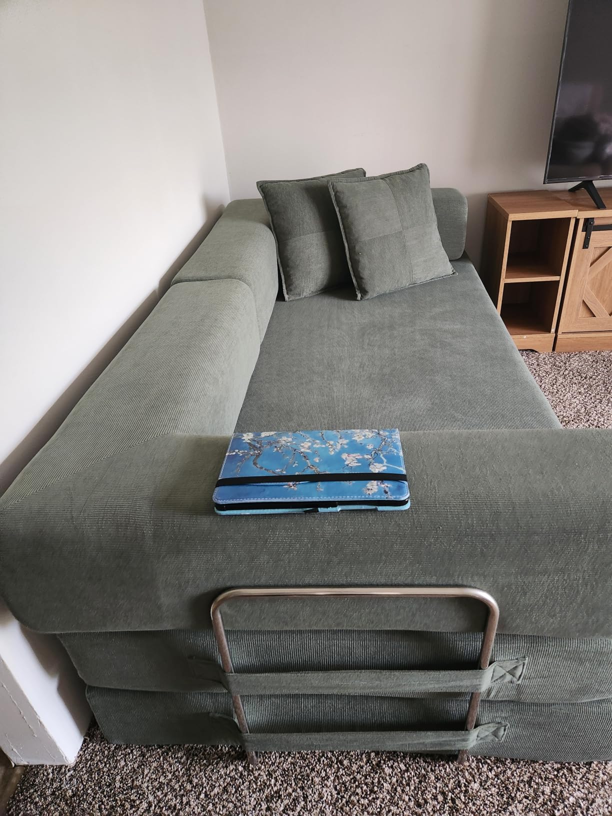 GRUSIGN 78 Inch Convertible Sofa Bed, 5-in-1 Futon Sofa Bed Pull Out Couch, Boneless Couch Bed for Living Room, Corduroy Boneless Couches for Bedroom, Apartment, No Assembly Sleeper Sofa Bed, Green customer photo 2