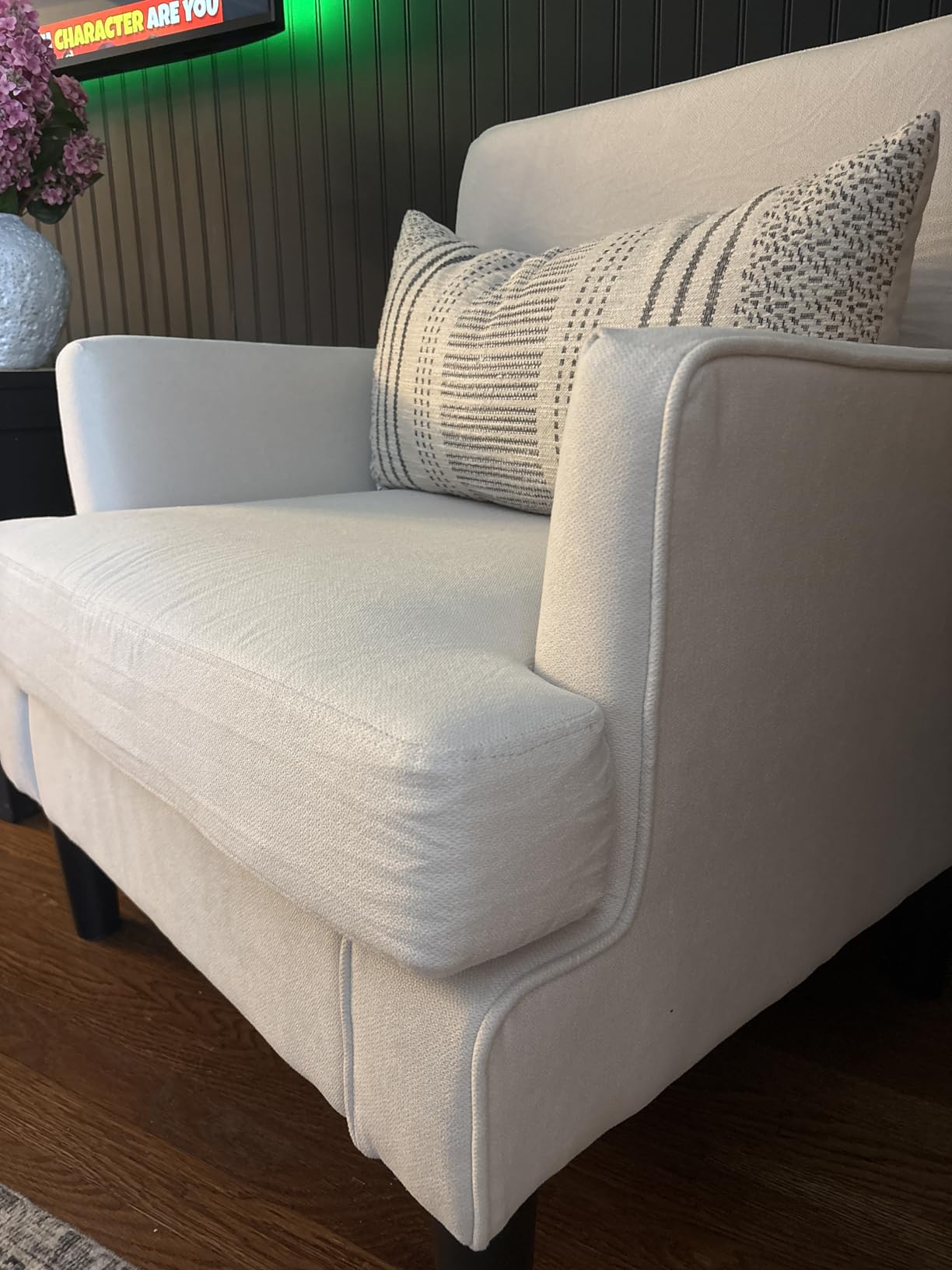 Kromax Accent Chair for Living Room, No Screws Assembly Required, Beige | Mid-Century Reading Chair for Bedroom, Comfy Upholstered Armchair with Sturdy Legs, Single Sofa Chair for Apartment customer photo 2