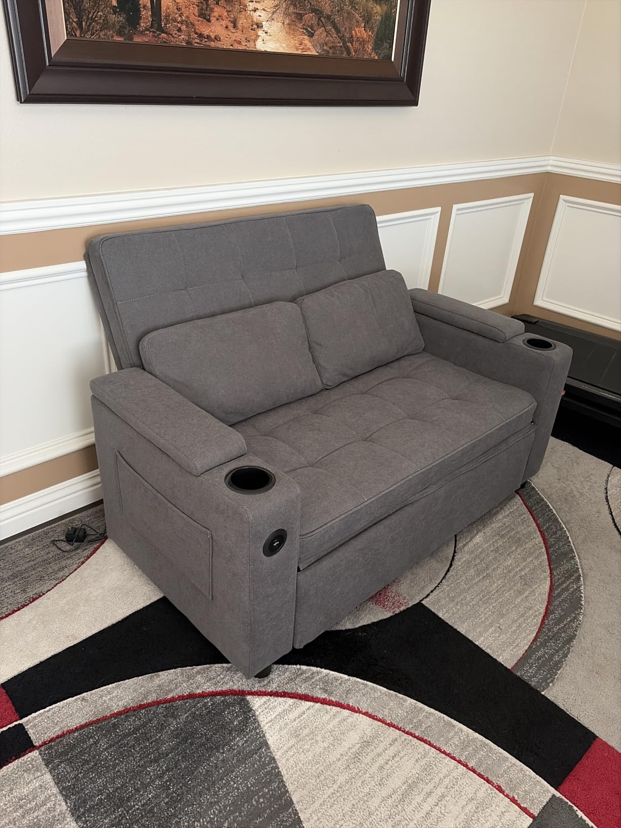 Korser 55.5'' 3-in-1 Convertible Sofa Bed, Pull Out Couch with 5-Position Adjustable Backrest, Loveseat Sleeper Sofa for Small Spaces, Sofa Couch with Cup Holders for Living Room, Office, Chenille customer photo 1