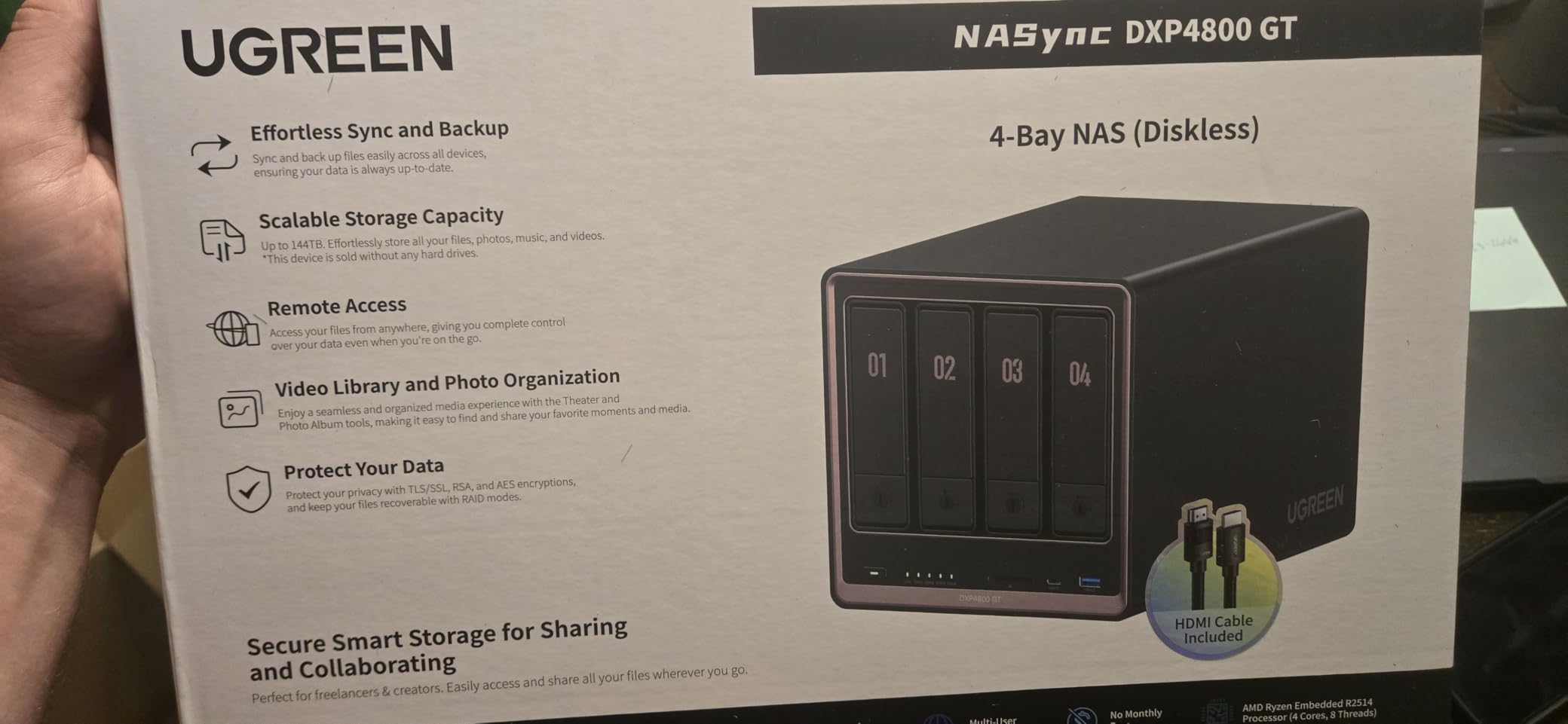 UGREEN NAS DXP4800 GT 4-Bay Desktop NAS, AMD R2514 CPU, 8GB DDR4 RAM | 2x 10GbE, 2X M.2 NVMe Slots, 4K HDMI Ideal for Smart Home Enthusiasts, Office Teams, Network Attached Storage (Diskless) customer photo 1