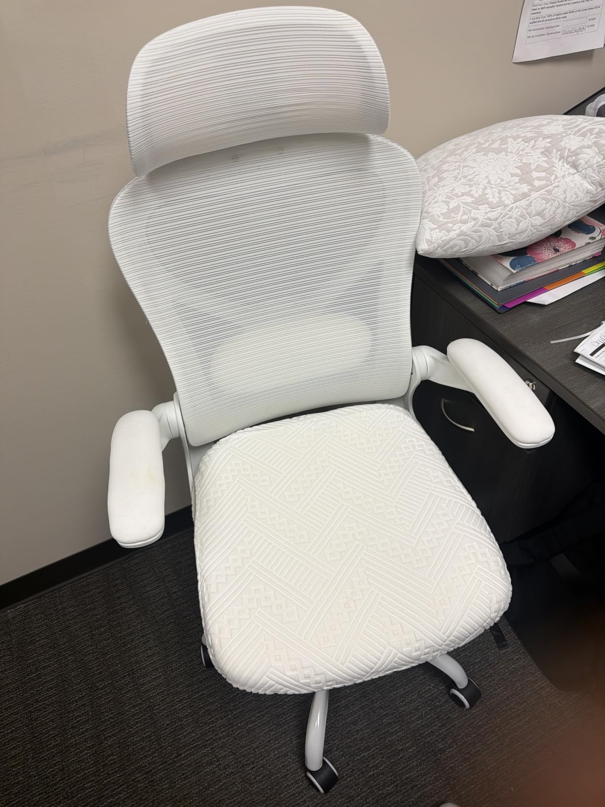Ergonomic Office Chair for Long Hours - Back & Neck Pain Relief, Virgin Foam Seat, 3D Adjustable Headrest, 2D Lumbar, Flip-Up Arms, Gray/Sliver customer photo 1