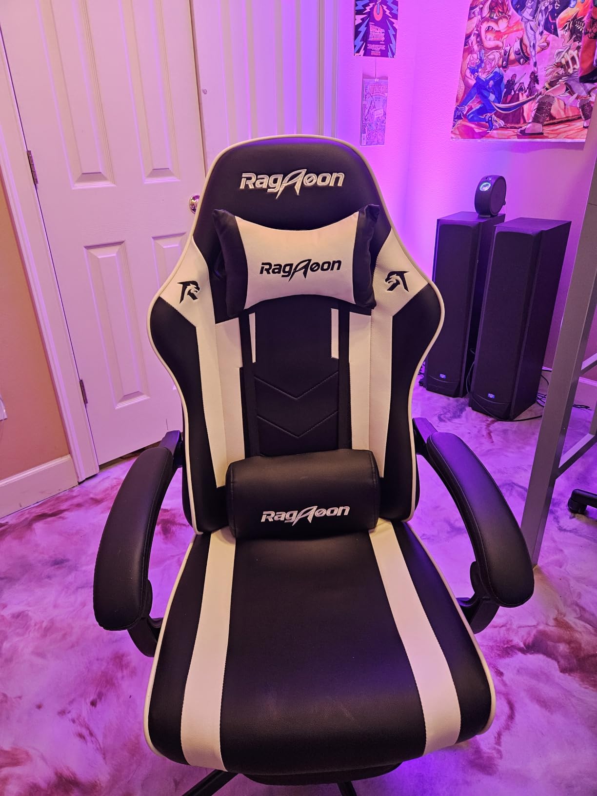 Gaming Chair for Adults Gamer Game Ergonomic PC Chair, 7-Point Support | Pocket Springs & Foam, 51cm Wide Seat, Sync Armrests, 90°-135° Backrest, PU Leather, Black and White, 400lbs Load customer photo 1