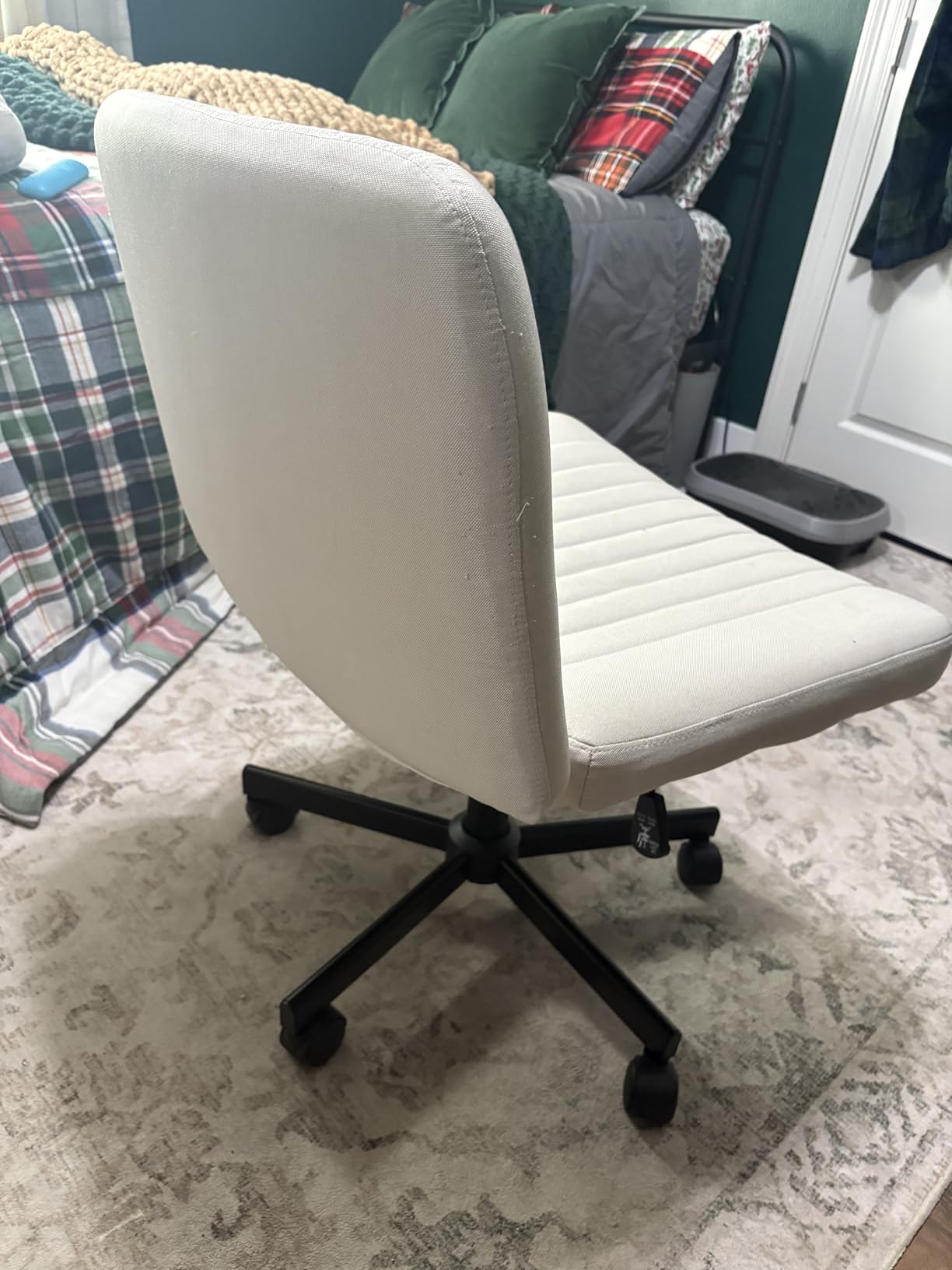 COMHOMA Home Office Desk Chair with Comfy Lumbar Support, Small Vanity Chair with Wheel for Bedroom, Thick Padded & Armless, 19.1