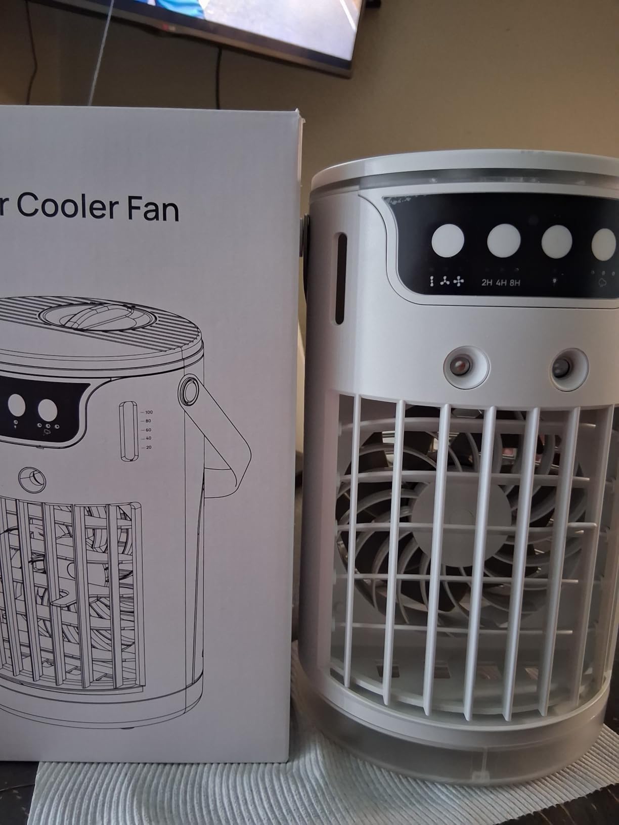 Portable Air Conditioners, Personal Evaporative Air Cooler 1200ML with Ice Cooling Mist Fans That Blow Cold Air Like AC Mini AC Unit for Bedroom, Home Office Desk and Car RV (Ivory White) customer photo 1