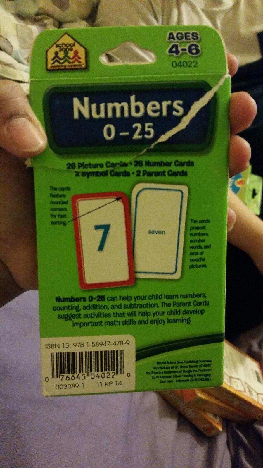School Zone Numbers 0–25 Flash Cards: 56 Cards for Preschool & Kindergarten, Counting, Number Words, Addition & Subtraction, Numerical Order, Ages 4+, Packaging May Vary customer photo 1