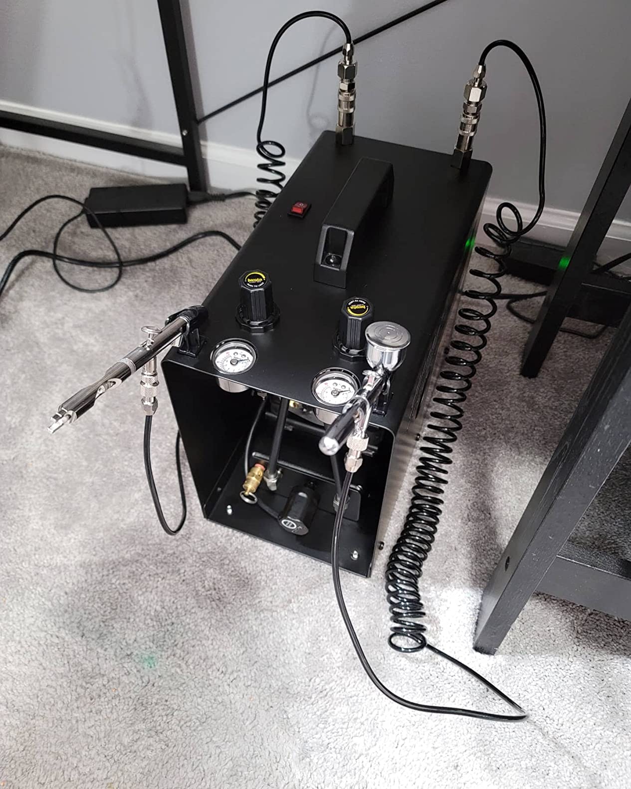 Iwata Power Jet Pro Dual Airbrush Compressor with 2L Air Tank, Dual Regulators, Auto Shut-Off Technology, 1-50 PSI Adjustable Output, Includes Hoses & Airbrush Adapters. 110-120V 60Hz customer photo 2