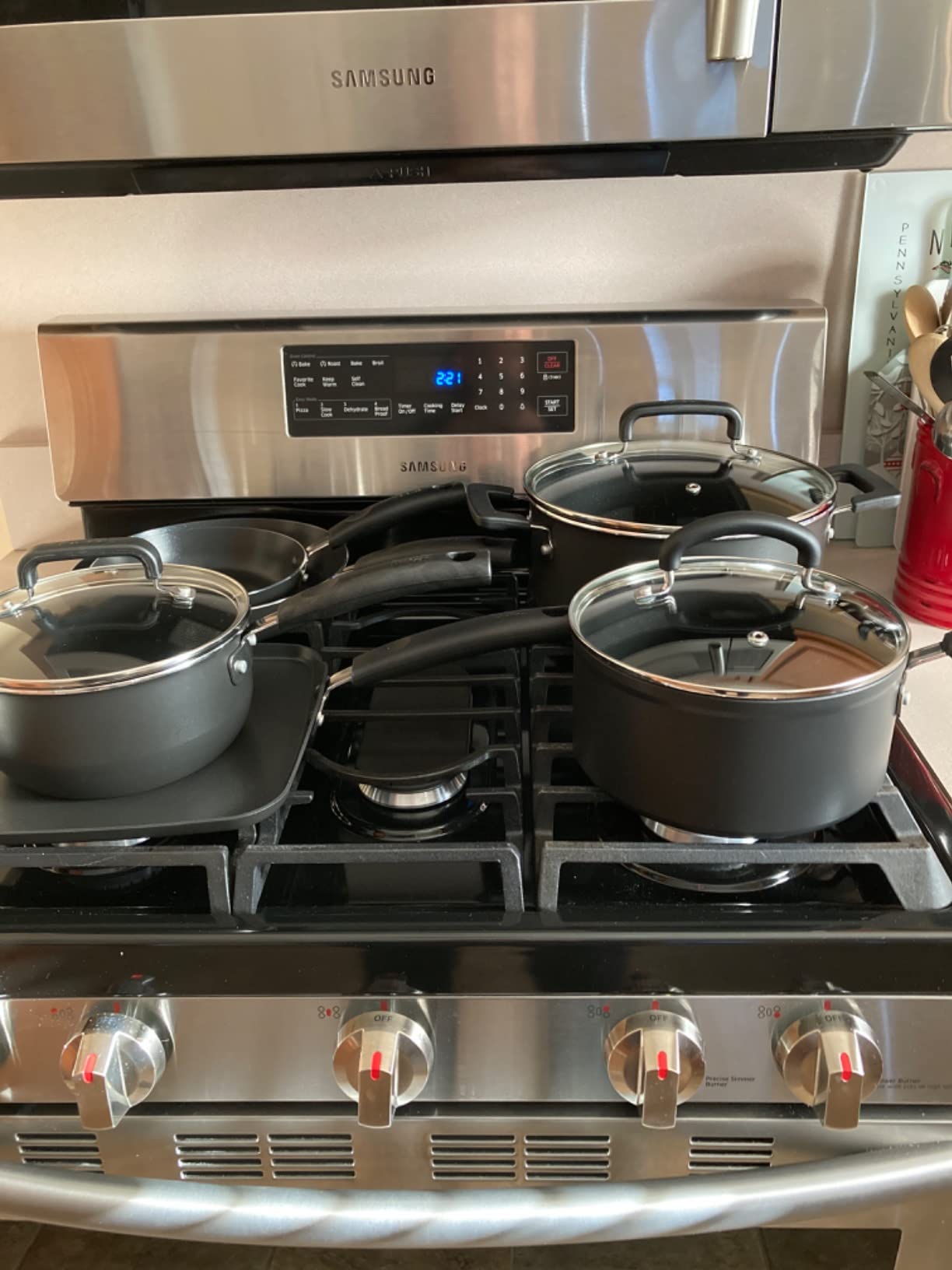 T-Fal Signature Nonstick Pots and Pans Set 12 Piece, Oven Broiler Safe 350F, Kitchen Cookware Set w/Fry Pans, Saucepans, Saute Pan, Dutch Oven, Griddle, Kitchen, Home, Dishwasher Safe, Black customer photo 1