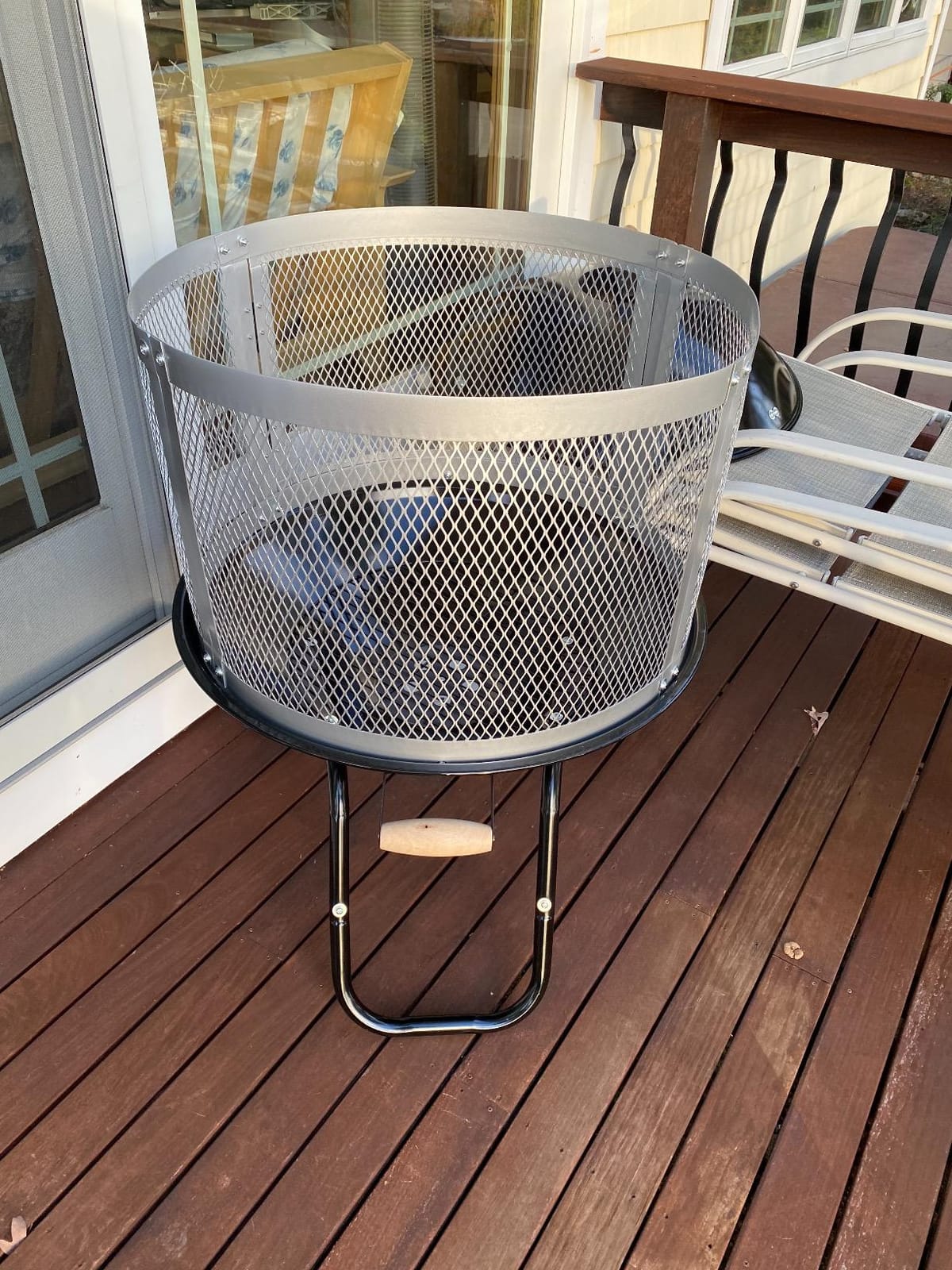 Fire Sense 01471 Fire Pit Bessemer Rolling Patio Fireplace Wooden Bonfire Porcelain Enamel Wood Burning with Wheels & Handle Grip for Outdoor Entertaining - Black & Silver - 28
