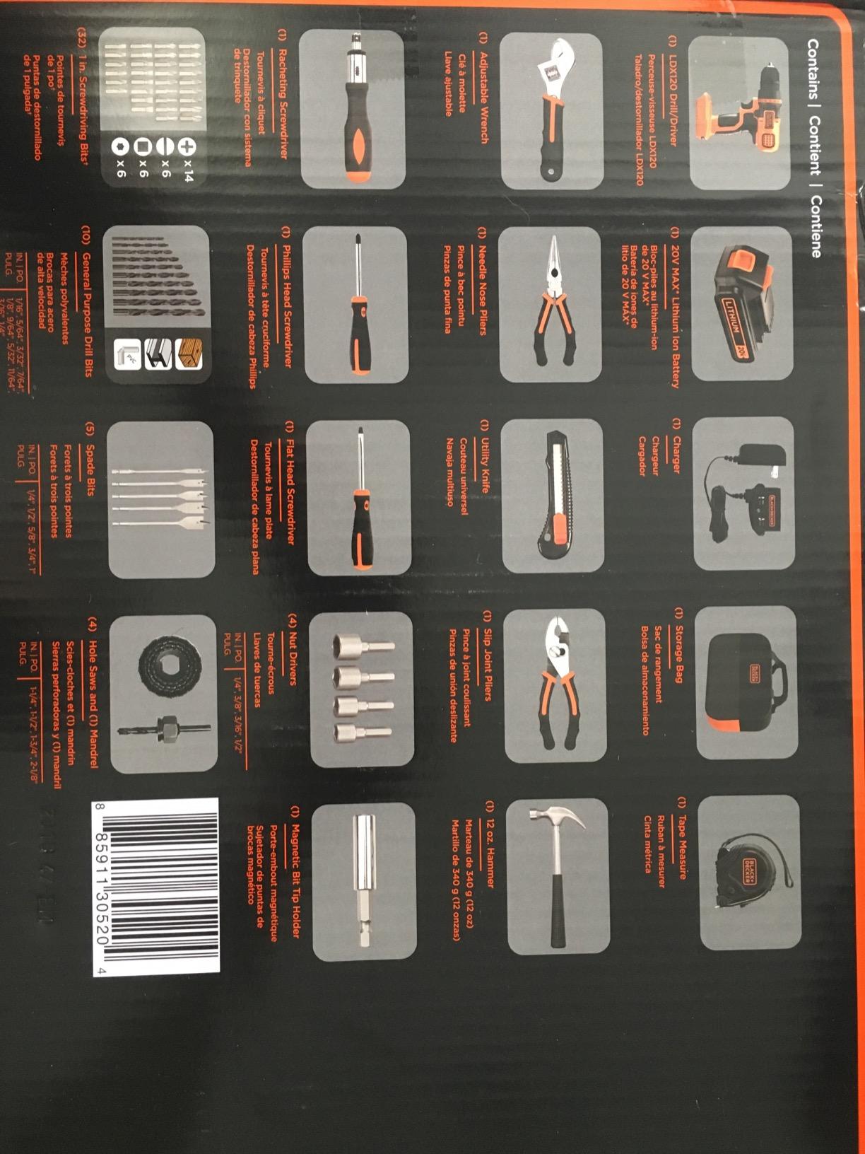 BLACK+DECKER 20V MAX 68-Piece Cordless Drill and Home Tool Project Kit with Tool Storage Bag (LDX120PK) customer photo 2