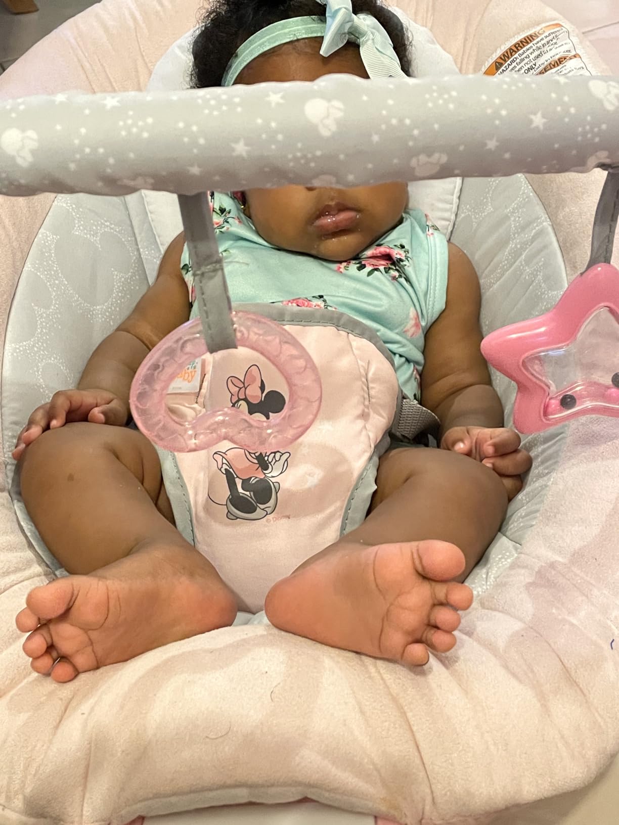 Bright Starts Disney Baby Winnie The Pooh Baby Bouncer Soothing Vibrations Deluxe Infant Seat - Faux Suede, Music, Removable -Toy Bar, 0-6 Months 6-20 lbs (Dots & Hunny Pots) customer photo 1