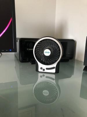 efluky 4.9-Inch Mini Desk Fan - 3 Speeds, Rechargeable Battery/USB Powered with LED Light, Quiet Portable Fan for Home, Office, Travel, Camping (Black) customer photo 1