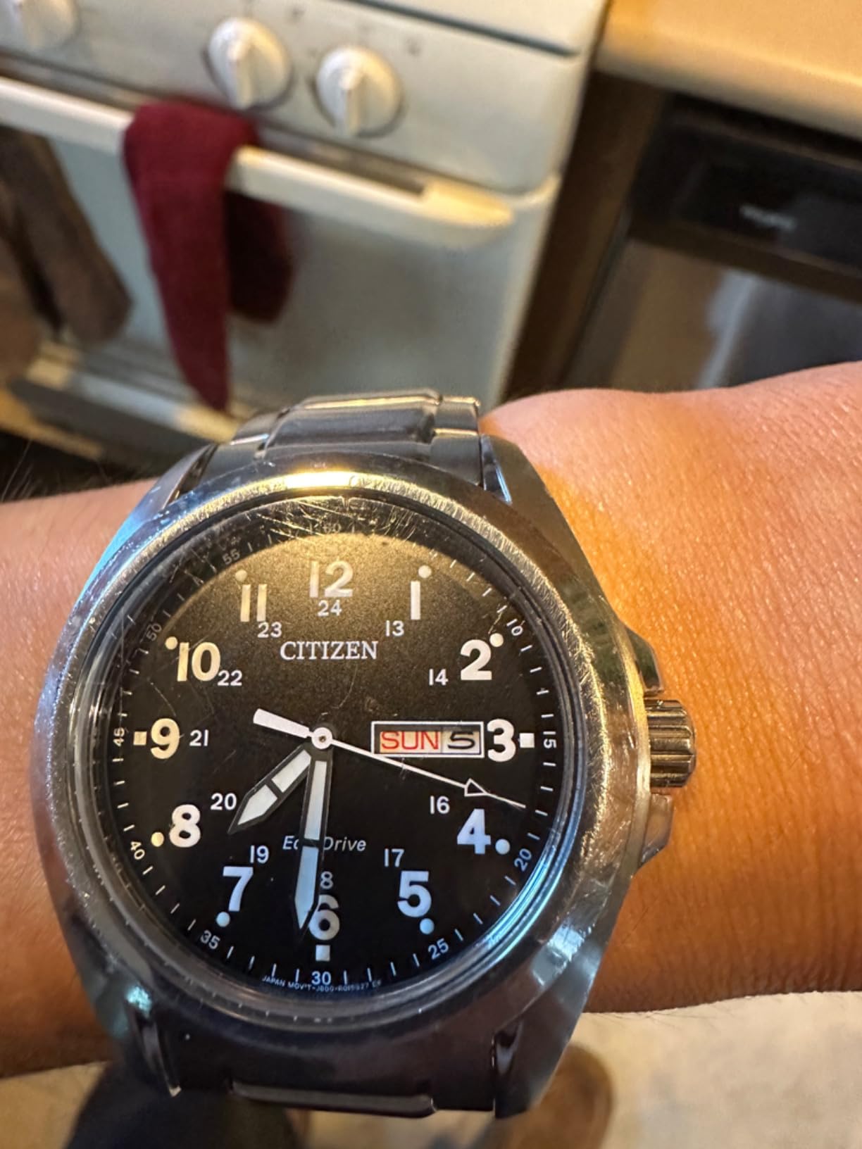 Citizen Men's Eco-Drive Weekender Garrison Field Watch in Stainless Steel, Black Dial, Arabic Markers, Luminous, 43mm (Model: AW0050-82E) customer photo 1