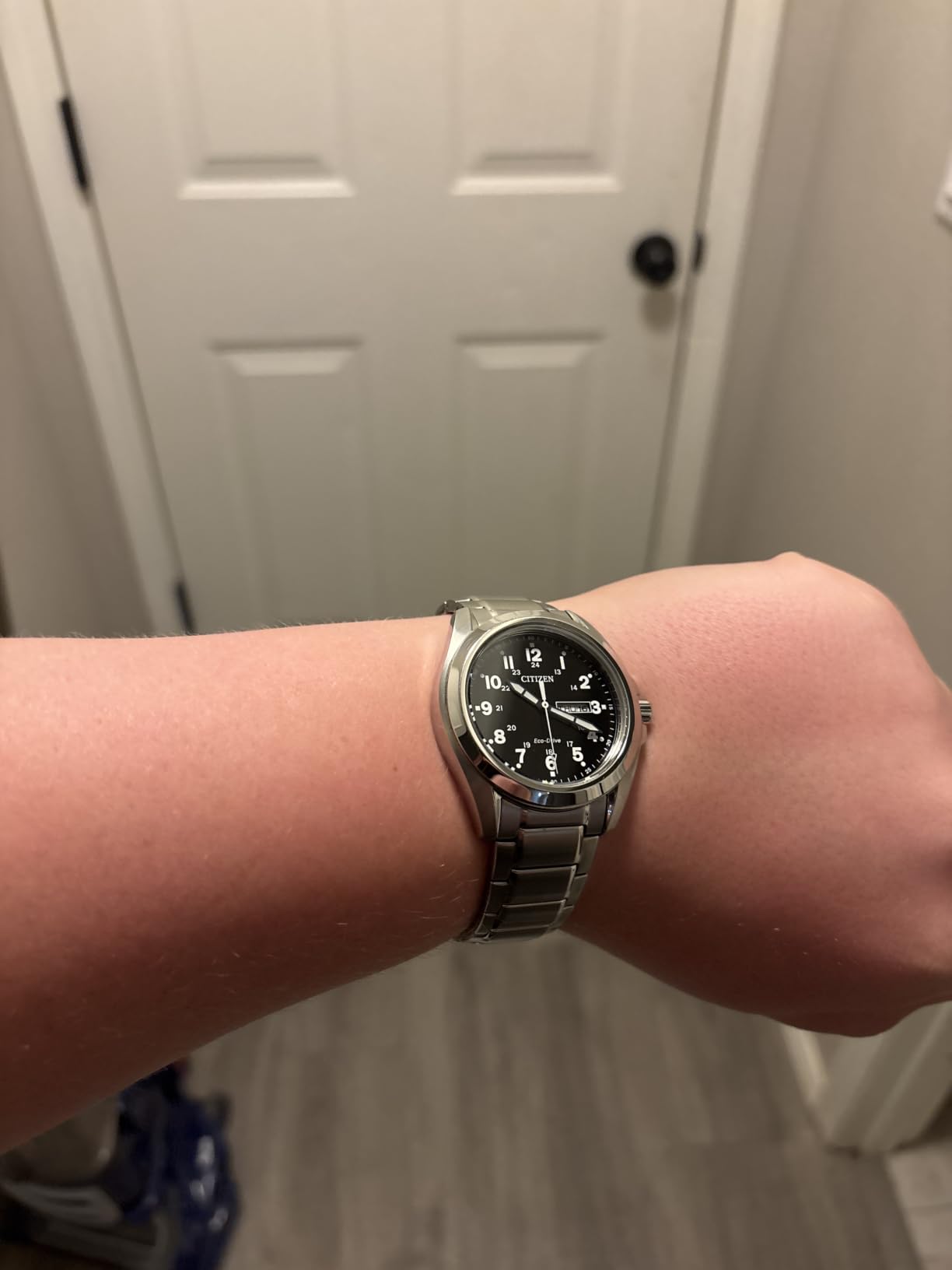 Citizen Men's Eco-Drive Weekender Garrison Field Watch in Stainless Steel, Black Dial, Arabic Markers, Luminous, 43mm (Model: AW0050-82E) customer photo 2