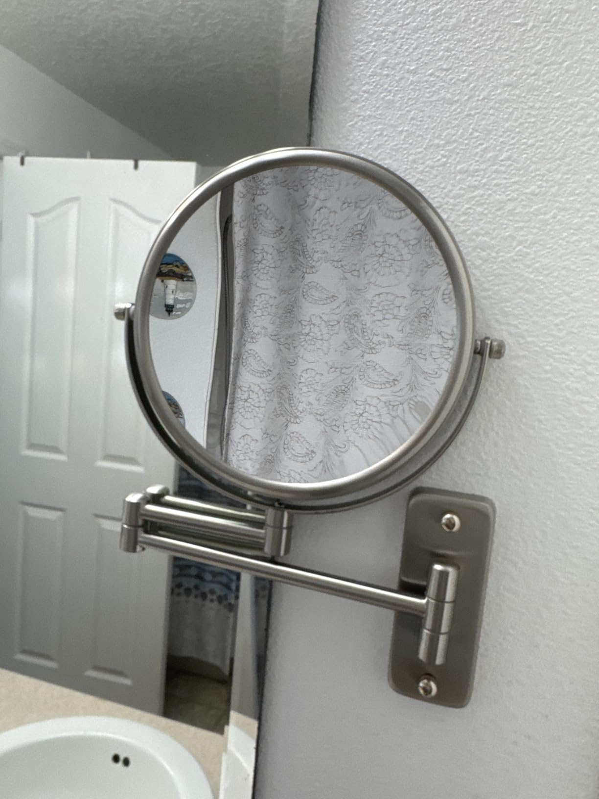 Wall Mounted Makeup Mirror - 1X/10X Magnifying Mirror Double Sided, 8 Inch Extendable Bathroom Mirror, Nickel Finish customer photo 1