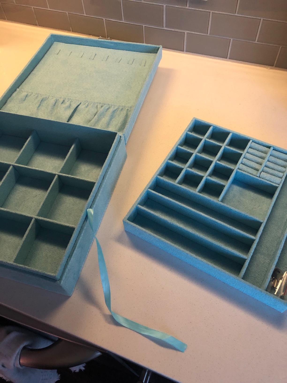 Two-Layer lint Jewelry Box Organizer Display Storage case with Lock (Blue) customer photo 2