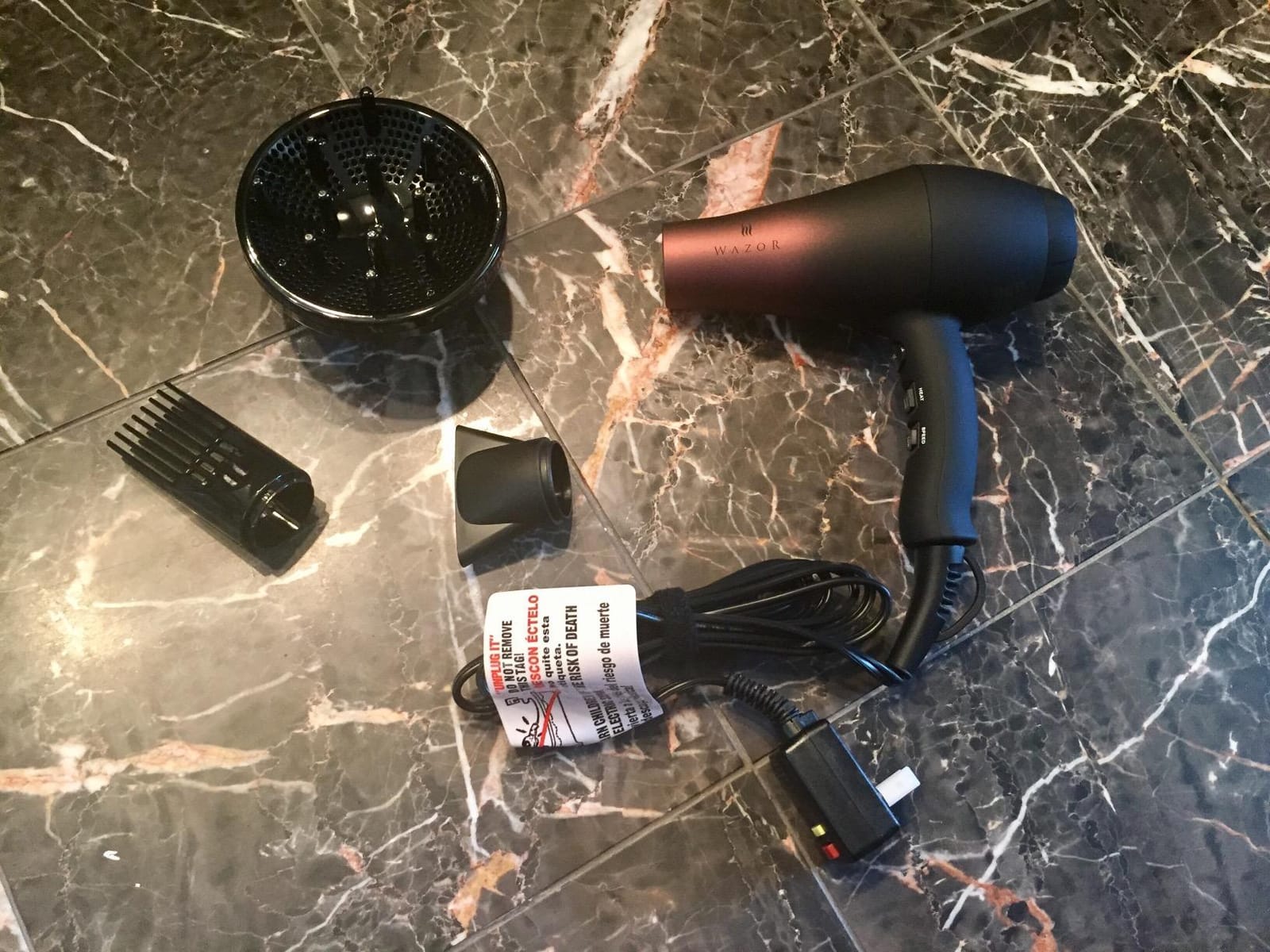 Wazor Professional Ionic Hair Dryer with Diffuser, Infrared Salon Grade Blow Dryer with Comb Attachment, 1875W Powerful Quiet Hair Blow Dryer, Tourmaline Ceramic Hairdryer with Nozzle, Black customer photo 2