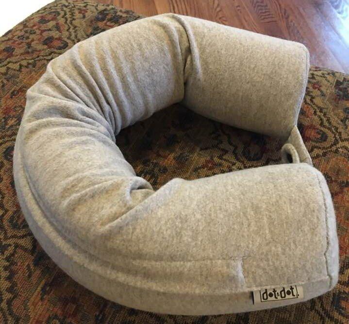 Dot&Dot Twist Memory Foam Travel Pillow, Bendable Neck Pillow for Airplane, Car and Home, 26-Inch Adjustable Roll with Washable Cotton Cover, Gray customer photo 1