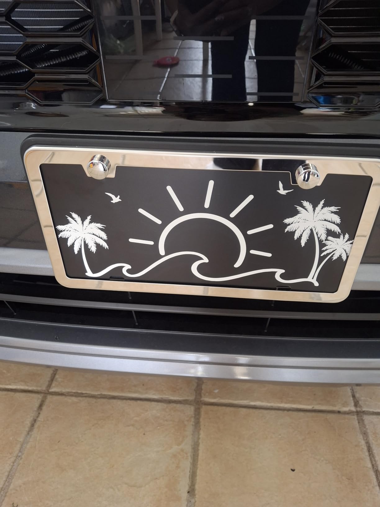 SunplusTrade 2 Stainless Steel Polish Mirror License Plate Frame + Chrome Screw Caps (Silver) customer photo 2