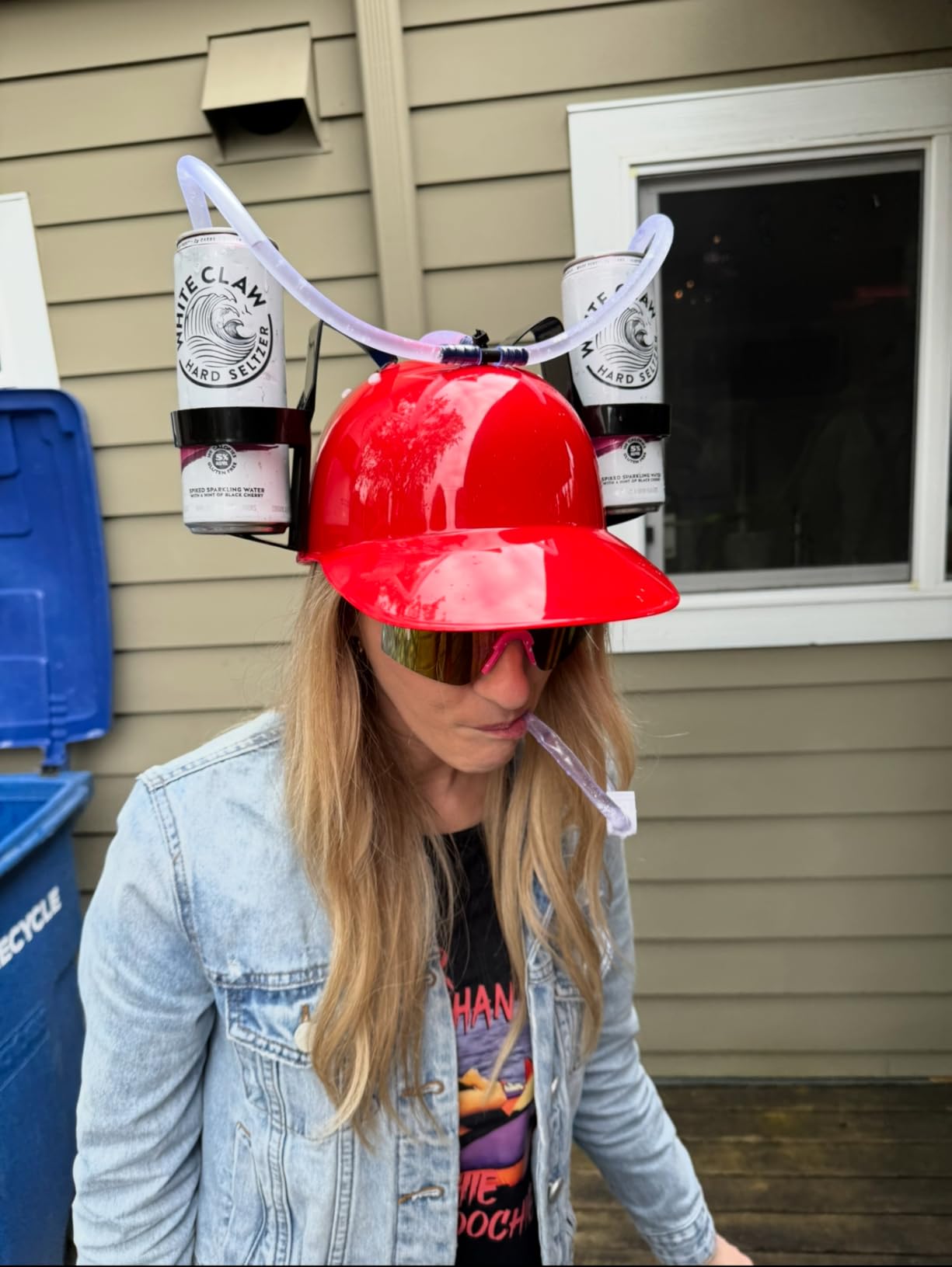 Novelty Place Drinking Helmet - Can Holder Drinker Hat Cap with Straw for Beer and Soda - Party Fun - Red/Yellow customer photo 1