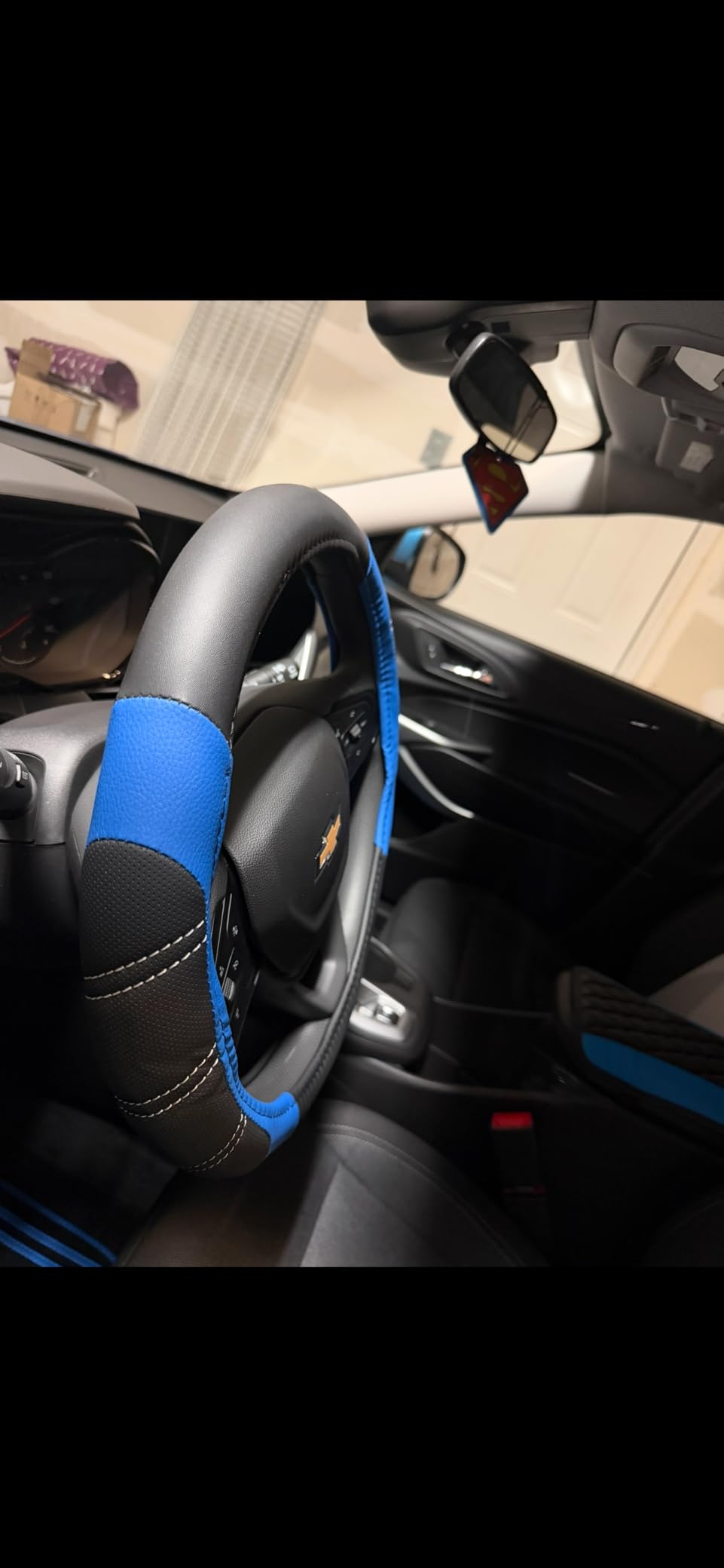 CAR PASS Line Rider Microfiber Leather Sporty Steering Wheel Cover Universal Fits for 95% Truck,SUV,Cars,14.5-15inch Anti-Slip Safety Comfortable Desgin (Black-Blue) customer photo 2