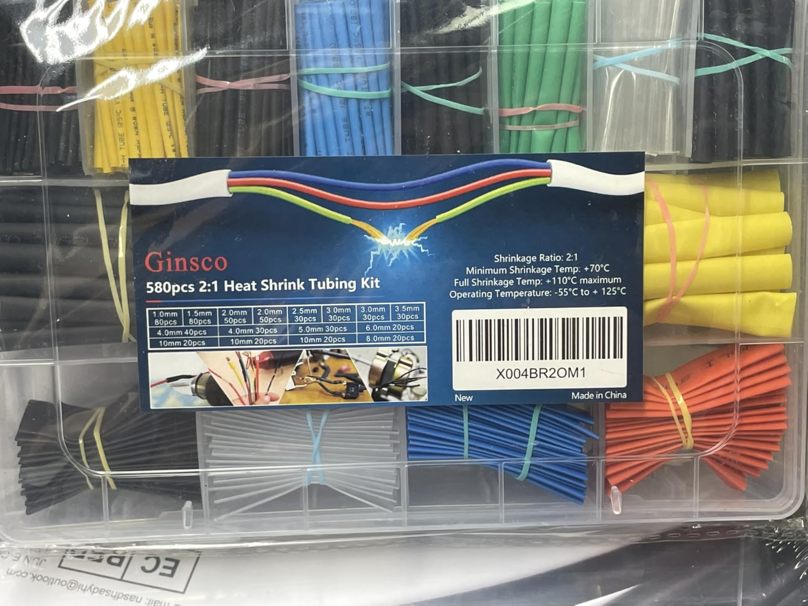 Ginsco 580 pcs 2:1 Heat Shrink Tubing Kit 6 Colors 11 Sizes Assorted Sleeving Tube Wrap Cable Wire Kit for DIY customer photo 2