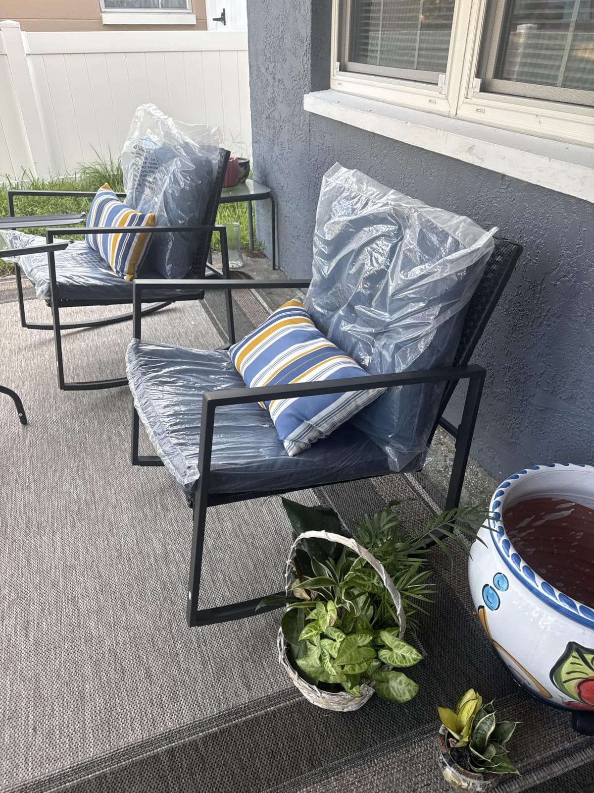 SUNCROWN 3 Piece Outdoor Rocking Bistro Set Black Wicker Furniture Porch Chairs Conversation Sets with Glass Coffee Table, Beige customer photo 1