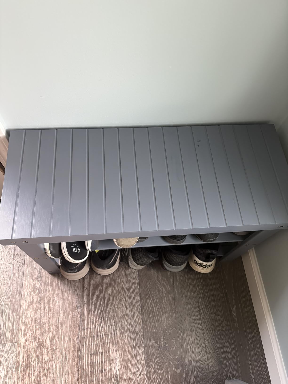 SONGMICS Shoe Rack Bench, 3-Tier Bamboo Shoe Storage Organizer, Entryway Bench, Holds Up to 286 lb, 11.3 x 27.6 x 17.8 Inches, for Entryway Bathroom Bedroom, Ink Black ULBS04H customer photo 2