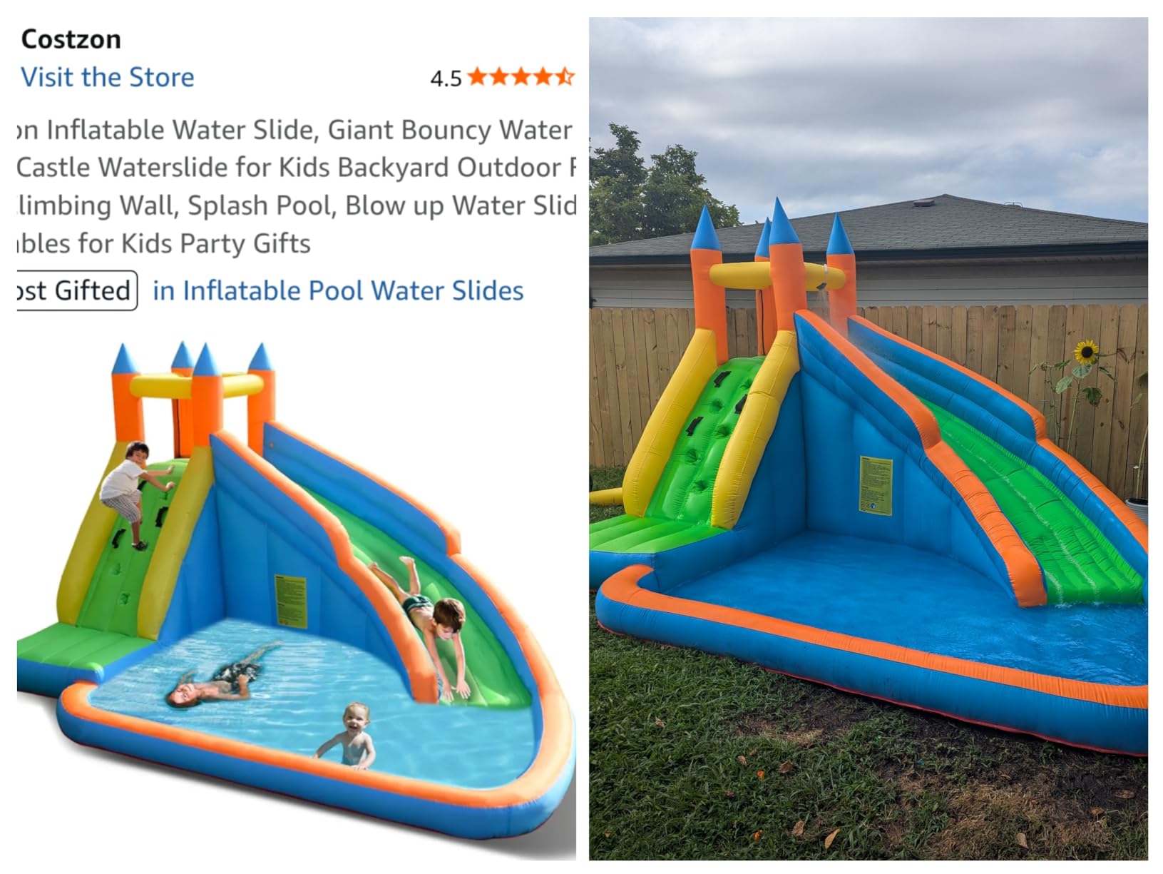 Costzon Inflatable Water Slide, Giant Bouncy Water Park Jump Castle Waterslide for Kids Backyard Outdoor Fun with Climbing Wall, Splash Pool, Blow up Water Slides Inflatables for Kids Party Gifts customer photo 2