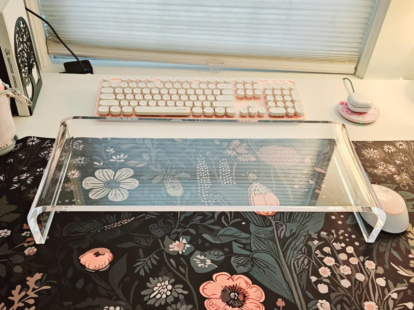 AboveTEK Acrylic Monitor Stand, Premium Large Monitor Riser 20 inch, Crystal Clear Acrylic Computer Stand Laptop Desk Stand for Home Office Printer TV Screen Keyboard Storage customer photo 1