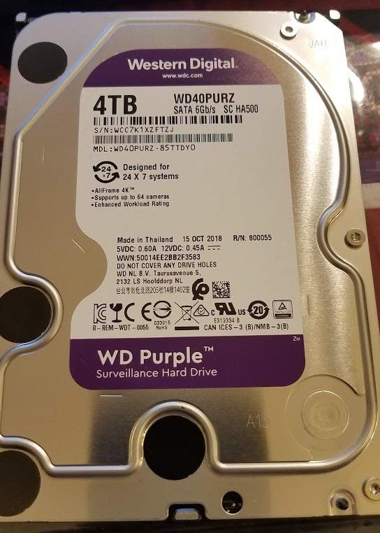 Western Digital 4TB WD Purple Surveillance Internal Hard Drive HDD - 5400 RPM, SATA 6 Gb/s, 64 MB Cache, 3.5