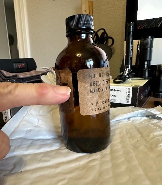 P.F. Candle Co. Teakwood & Tobacco Classic Scented Rattan Reed Diffuser (3.5 fl oz) Amber Glass Jar, Fine Fragrance Oil, Low Maintenance Scent Throw, Made in The U.S.A. customer photo 1