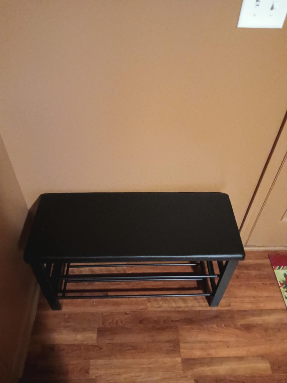 Finnhomy Entryway Shoe Rack with Cushioned Seat, Shoe Bench for Entry, 2 Shelves Storage Bench w/Faux Leather Top Bed Bench, Black customer photo 1