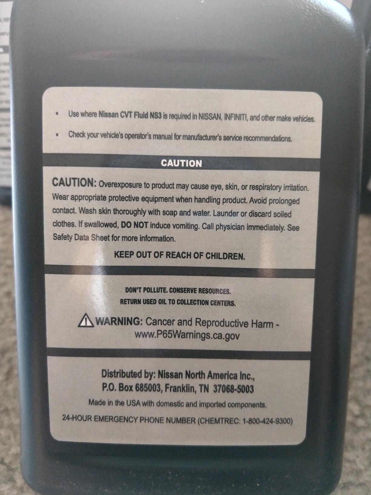 Nissan Genuine OEM CVT-3 Transmission Fluid 999MP-NS300P (5 Quarts) customer photo 1