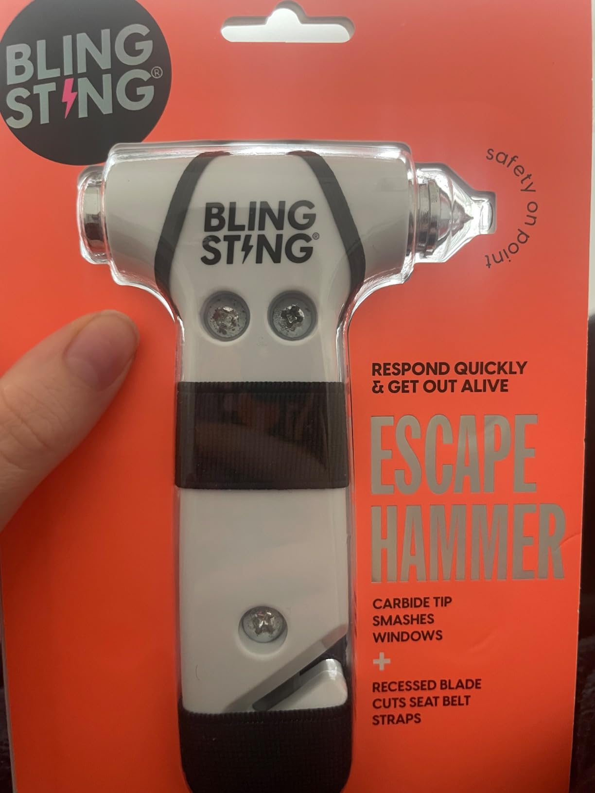 BLINGSTING Safety Hammer - Emergency Automotive Escape Tool with Window Breaker, Seat Belt Cutter & Adjustable Car Visor Strap - Tempered Glass Breaker - Steel Blade - Rose Gold (1 Count) customer photo 1