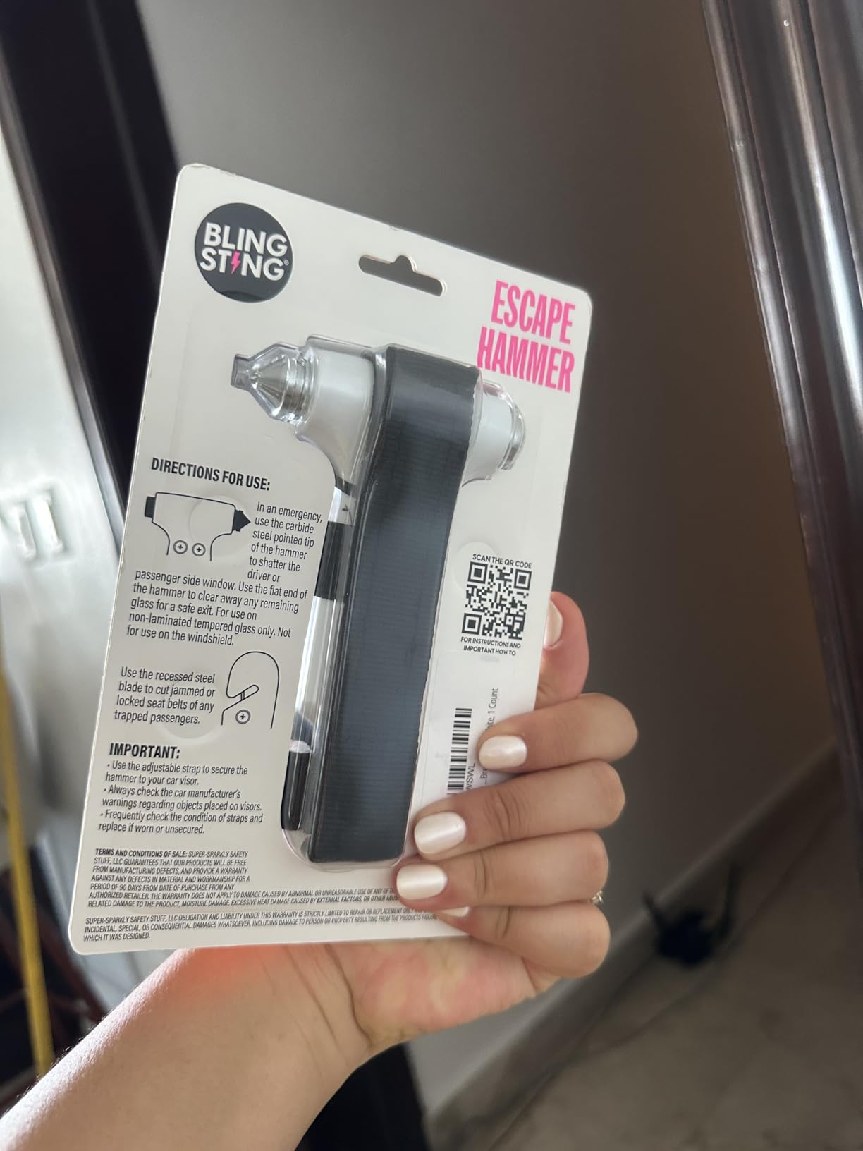 BLINGSTING Safety Hammer - Emergency Automotive Escape Tool with Window Breaker, Seat Belt Cutter & Adjustable Car Visor Strap - Tempered Glass Breaker - Steel Blade - Rose Gold (1 Count) customer photo 2