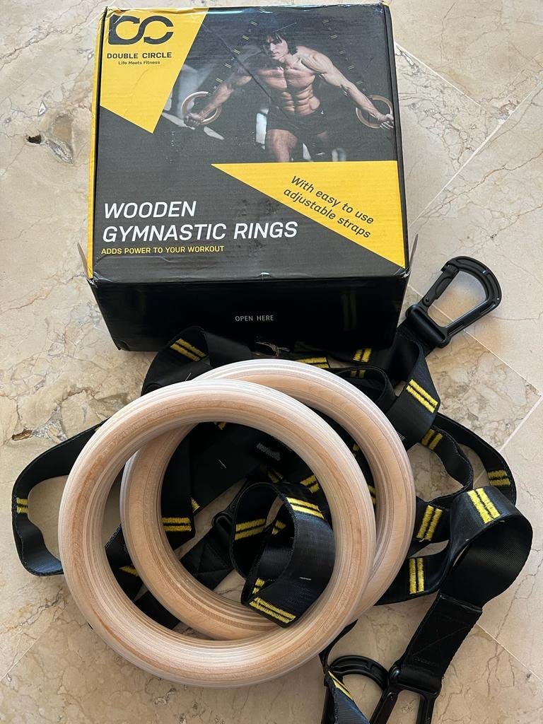 Double Circle Wood Gymnastics Rings with Quick Adjust Numbered Straps and Exercise Videos Guide - Full Body Workout Rings, Calisthenics, Home Gym (Multi-Size) customer photo 2