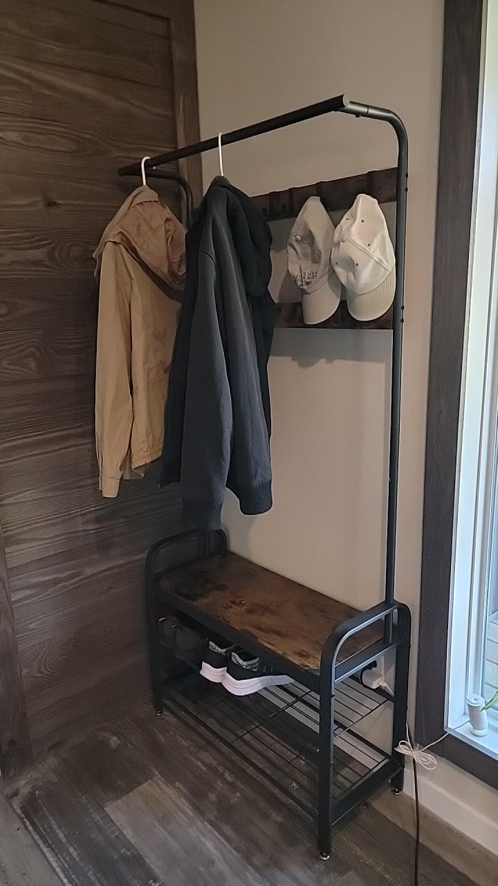VASAGLE Coat Rack, Hall Tree with Shoe Bench for Entryway, Entryway Bench with Coat Rack, 4-in-1, with 9 Removable Hooks, a Hanging Rod, 13.3 x 28.3 x 72.1 Inches, Rustic Brown and Black UHSR40B customer photo 2
