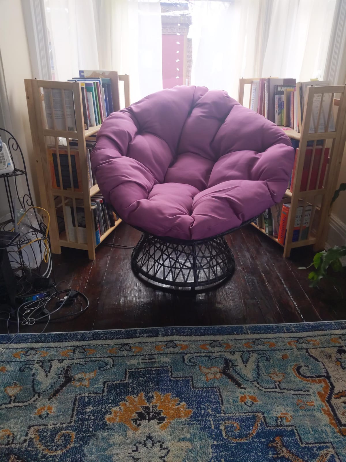 OSP Home Furnishings Wicker Papasan Chair with 360-Degree Swivel, Grey Frame with Grey Cushion customer photo 2