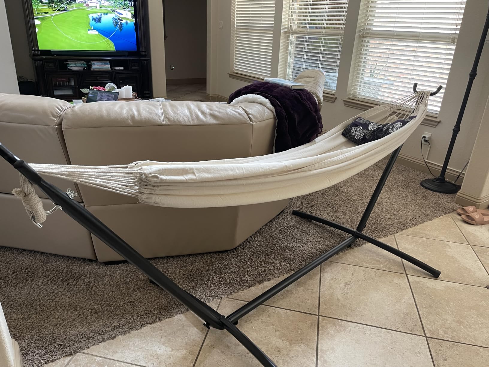Lazy Daze Portable Hammock with Stand, Free Standing Hammocks for Indoor Outdoor Patio Yard, Has a Carrying Bag and Pillow, 9ft Steel Hamacas Heavy Duty 2 Person Amaca 450 lbs Capacity(White) customer photo 2
