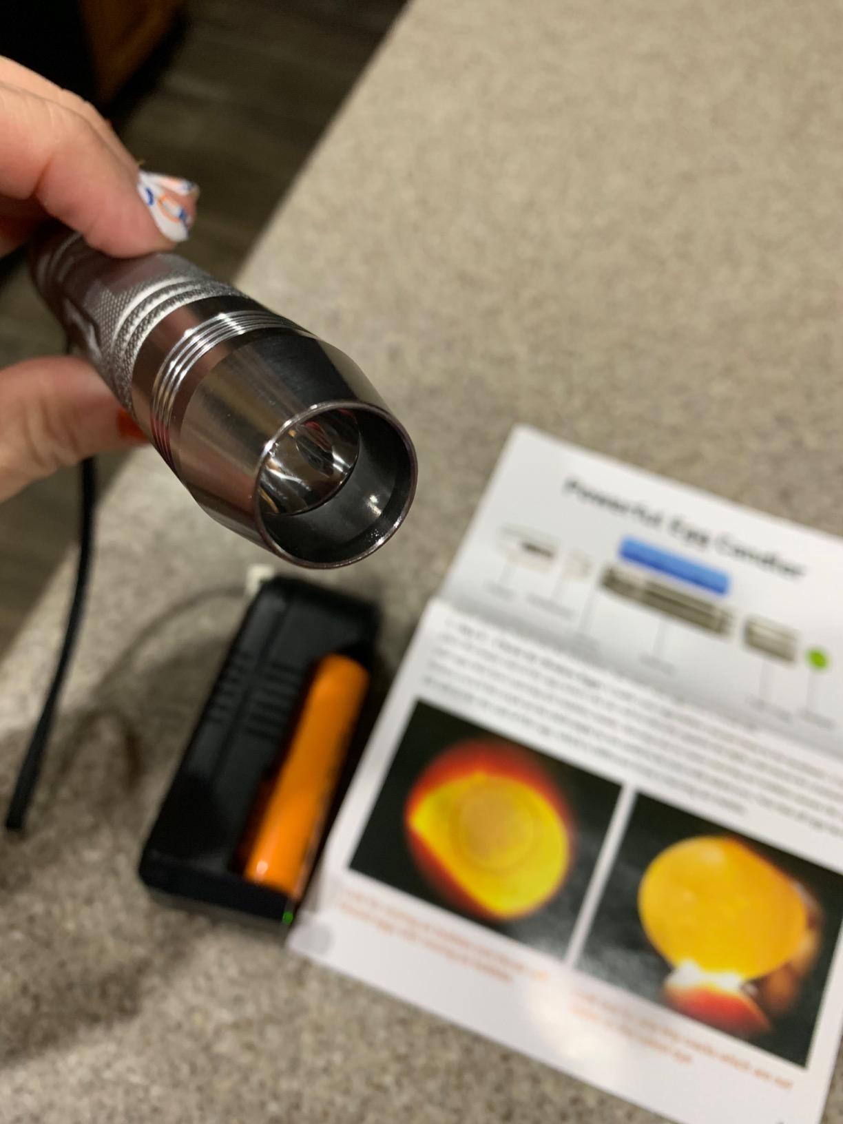 Powerful Professional LED Light Egg Candler Incubator Stainless Steel Tester for All Egg Type, Ultra Bright, Powered Portable, with Full Illustrated Egg Candling Guide (B- Include Batteries) customer photo 2