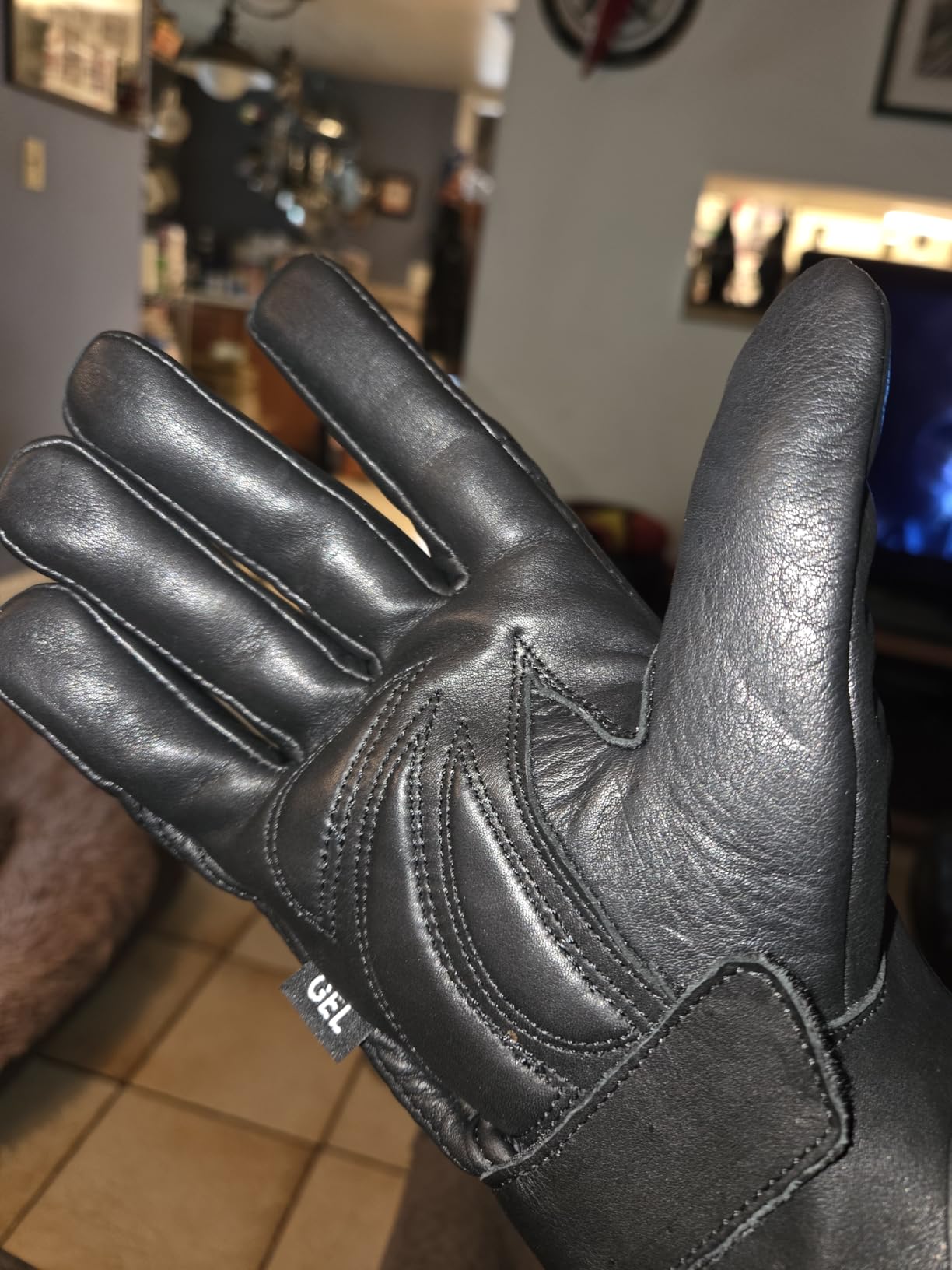 Milwaukee Leather Men's Black Leather ‘Reflective Skull’ Motorcycle Hand Gloves W/Gel Padded Palm MG7570 customer photo 2