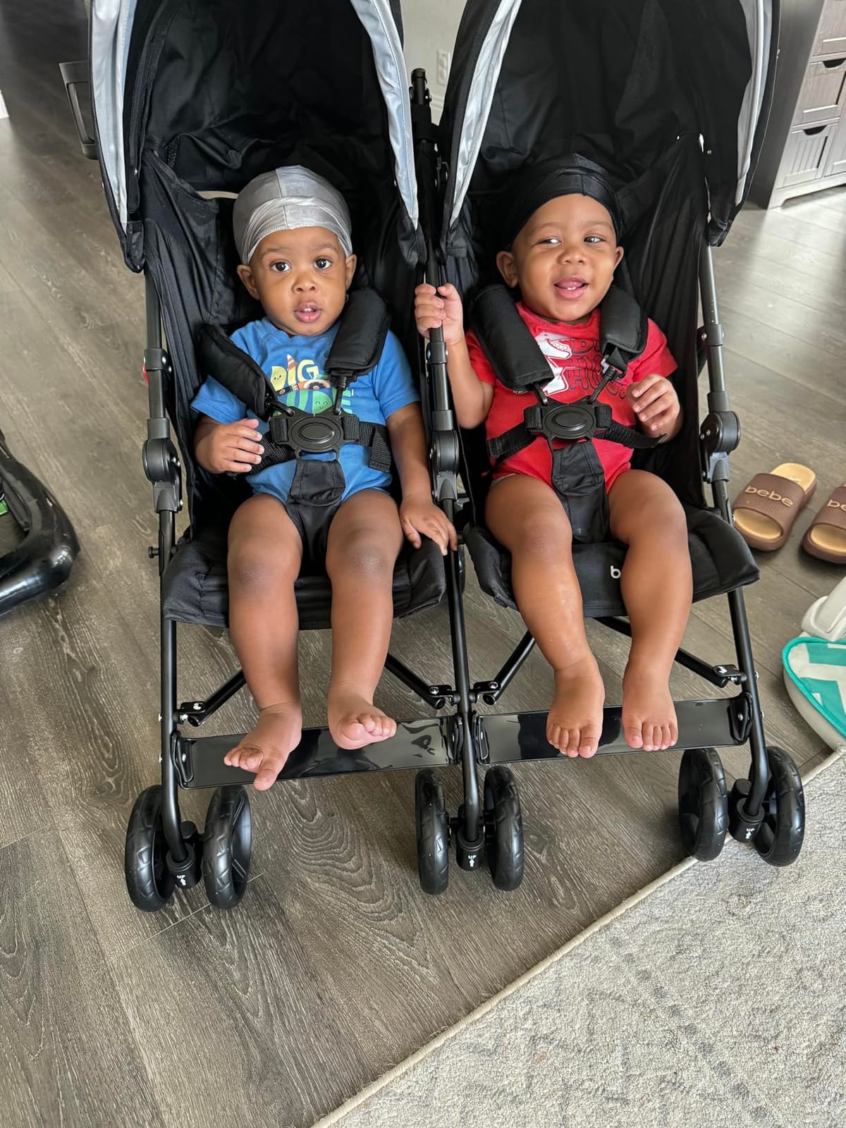 BABY JOY Double Umbrella Stroller, Lightweight Travel Side by Side Twin Stroller with Large Storage, Cup Holder, 5-Point Safety Harness, Adjustable Canopy & Compact Fold for Infant and Toddler (Black) customer photo 2