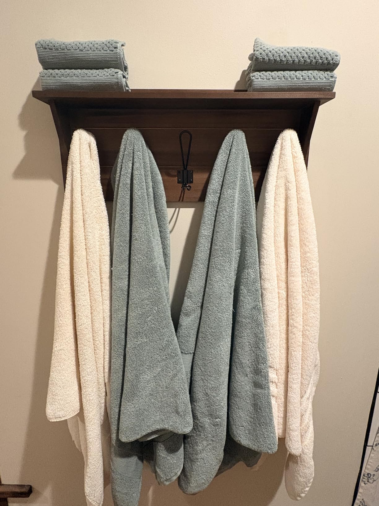 HBCY Creations Rustic Brown Solid Wood Wall Mounted Coat Rack with Shelf, 5 Hooks, 24