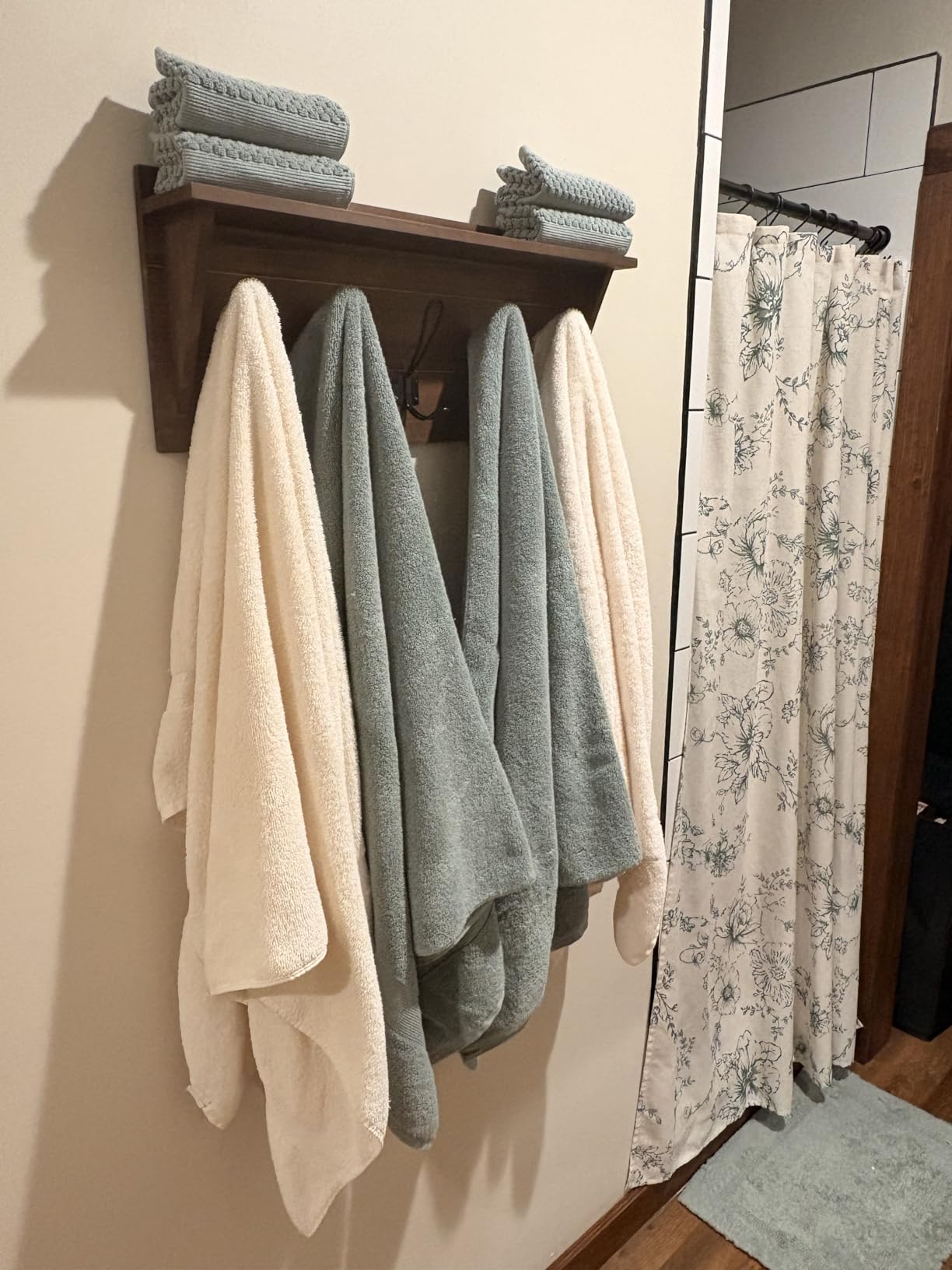 HBCY Creations Rustic Brown Solid Wood Wall Mounted Coat Rack with Shelf, 5 Hooks, 24
