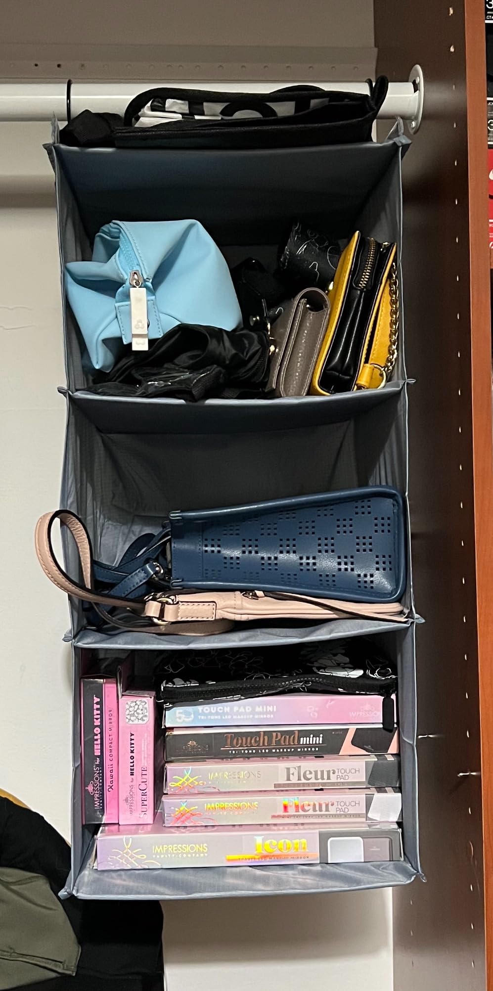 Hanging Closet Organizer 3-Shelf, Oxford Fabric Wardrobe Storage, Gray customer photo 2