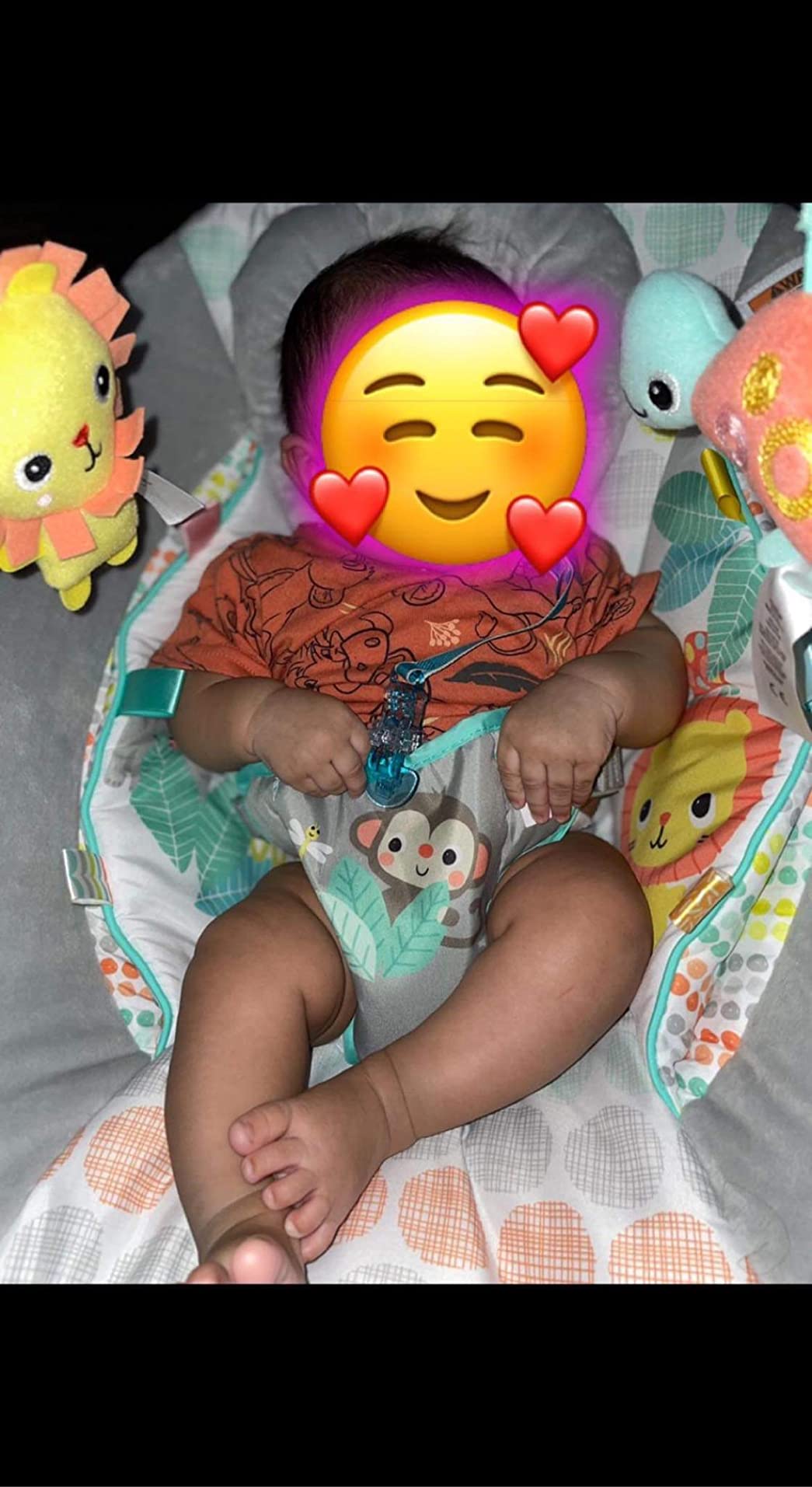 Bright Starts Comfy Baby Bouncer Soothing Vibrations Infant Seat - Taggies, Music, Removable -Toy Bar, 0-6 Months Up to 20 lbs (Whimsical Wild) customer photo 2